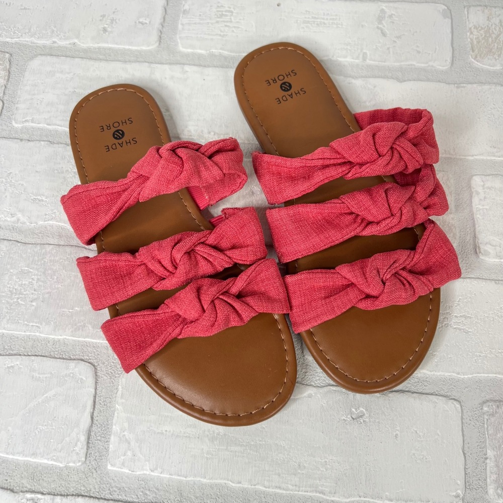 Shade & Shore Womens Knotted 3-Strap Slide Sandals Coral Pink Flat Size 5
